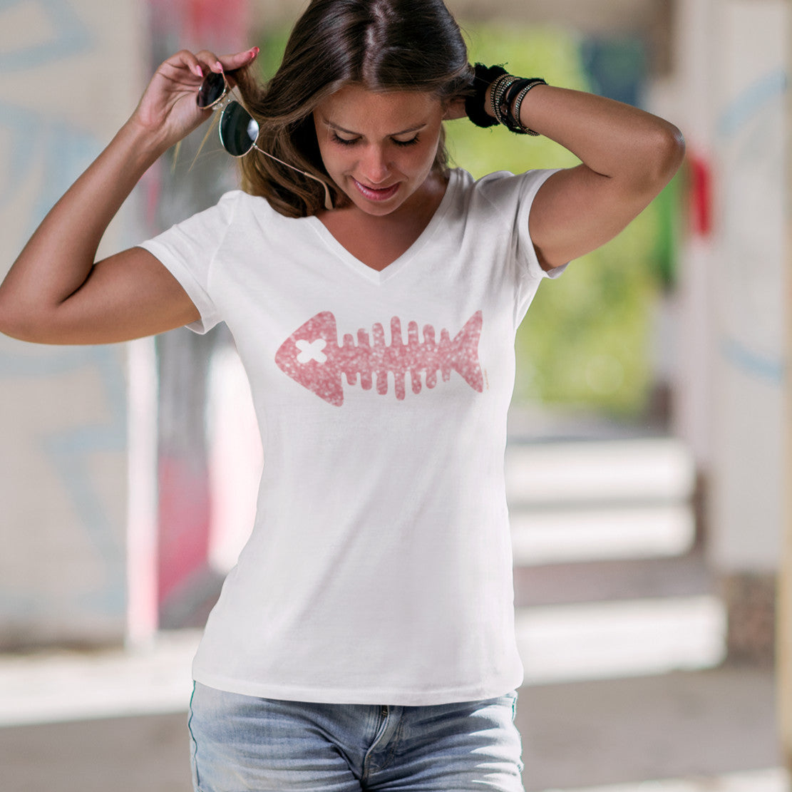 Camiseta  Glitter coral V