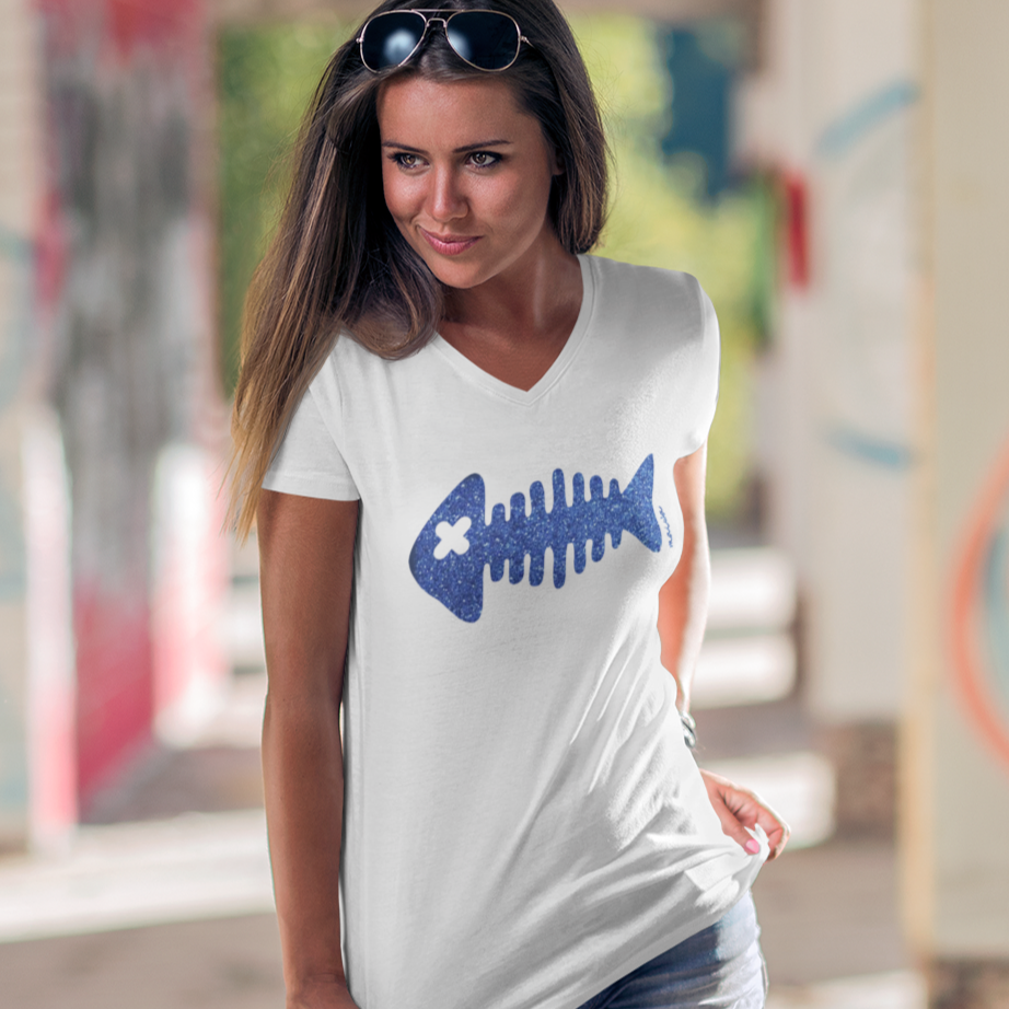 Camiseta  azul brillo V